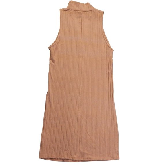 Kendall & Kylie Womens Body Con Mock Turtleneck Midi Sleeveless Dress Tan Size L - Picture 2 of 9